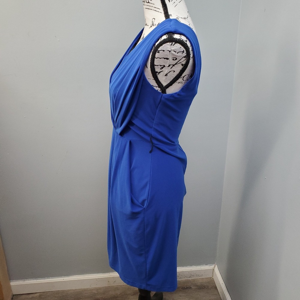 Bisou Bisou Sheath Dress Womens 4 Blue Pleated Pocketed Sleeveless Back Zip - Picture 7 of 9